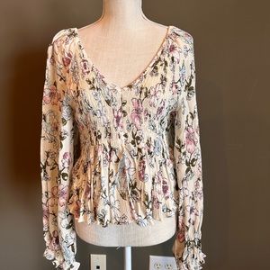 Derek Heart Cream Floral Print Top Size XL